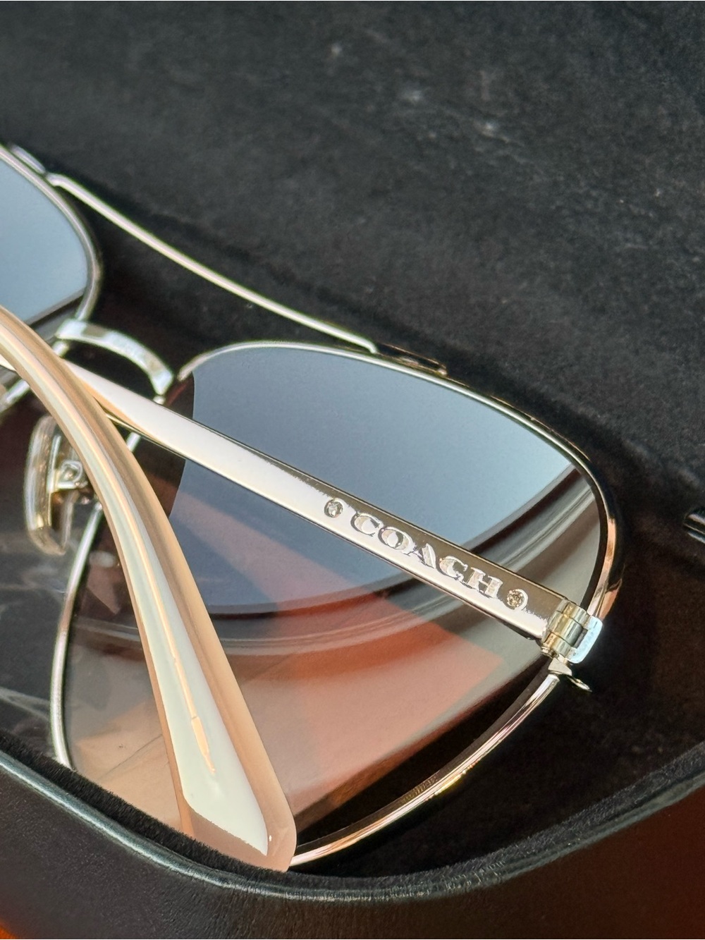 Coach Women’s Rose Gold Aviator Sunglasses with Brown Gradient Lenses - Picture 5 of 10
